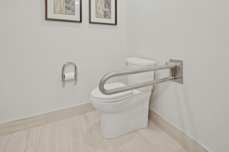 Bathroom grab bar installed near walk-in shower