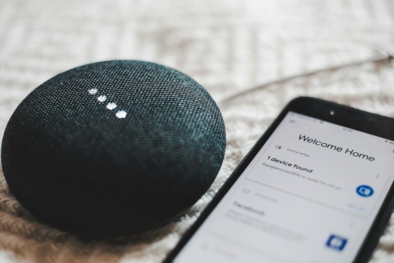 Smart home voice assistant device on a tabletop